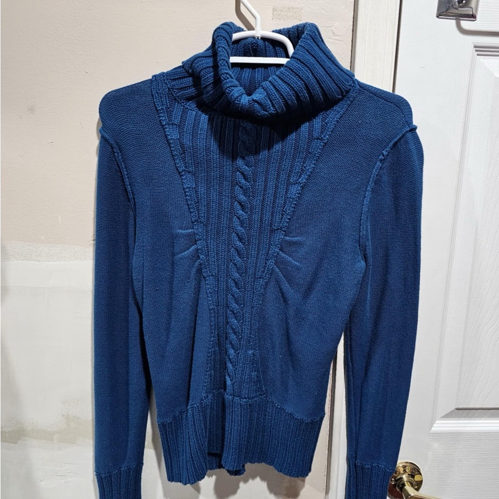 Moda International Blue Turtleneck Sweater with Cable Knit